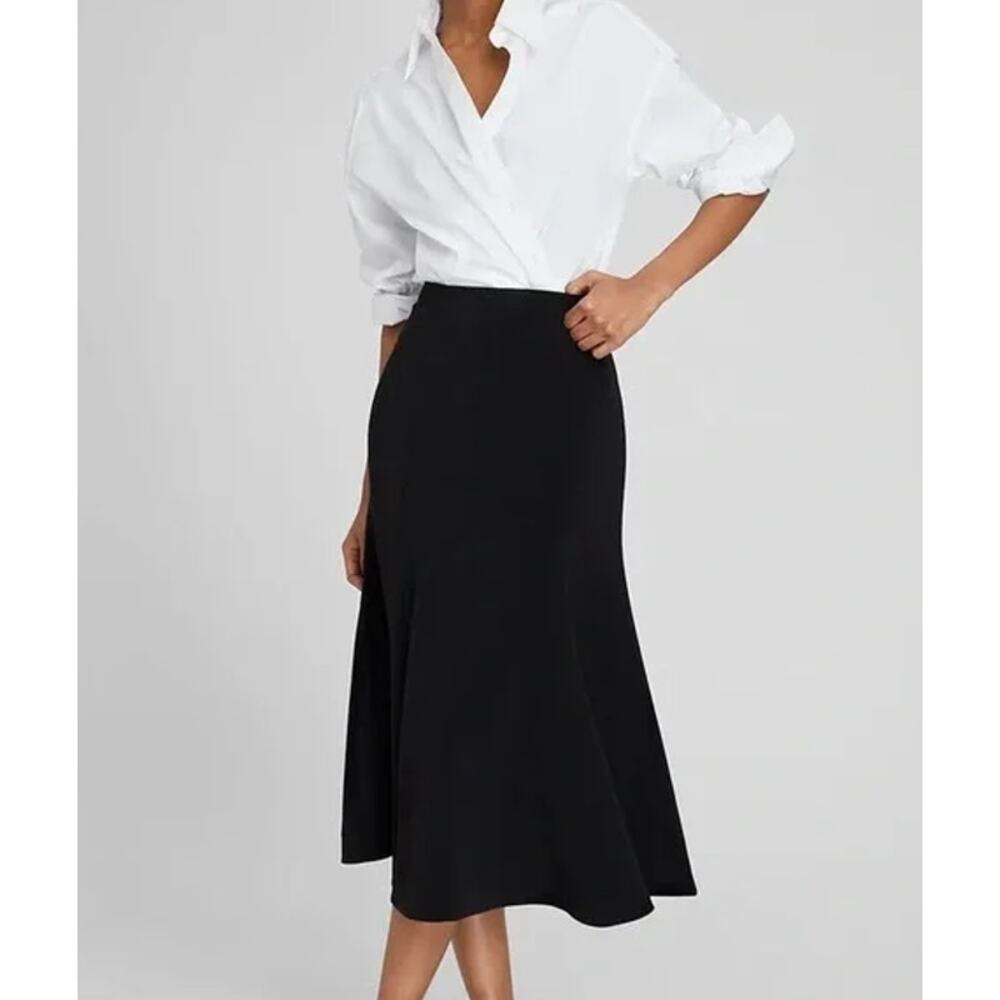 Club Monaco Fluted Midi Skirt Jupe High Waist A-Line Preppy Classic Black NWT - Picture 3 of 10